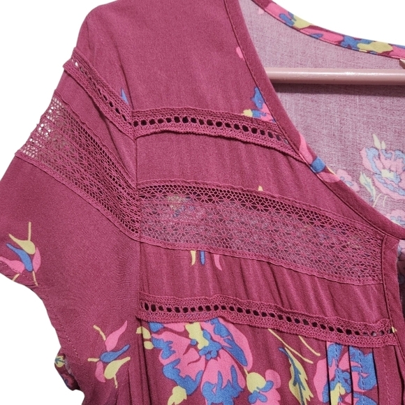 MATILDA JANE ART DRESS FLORAL PEASANT BLOUSON CASUAL SHORT SLEEVE TIE FRONT SZ M - Picture 5 of 9